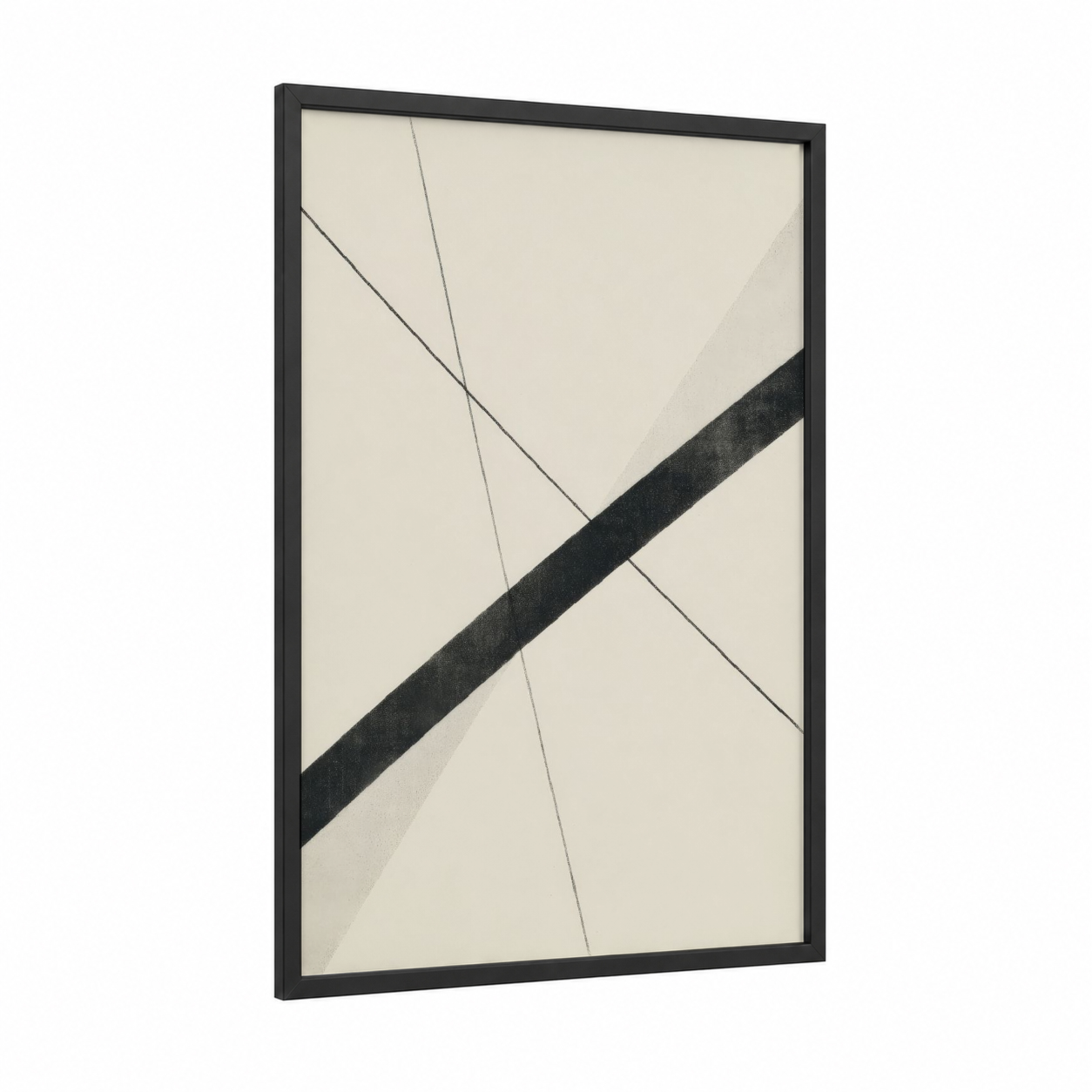 Intersecting Lines framed abstract minimalist print — black wood frame — cream and black palette