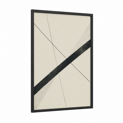 Intersecting Lines framed abstract minimalist print — black wood frame — cream and black palette
