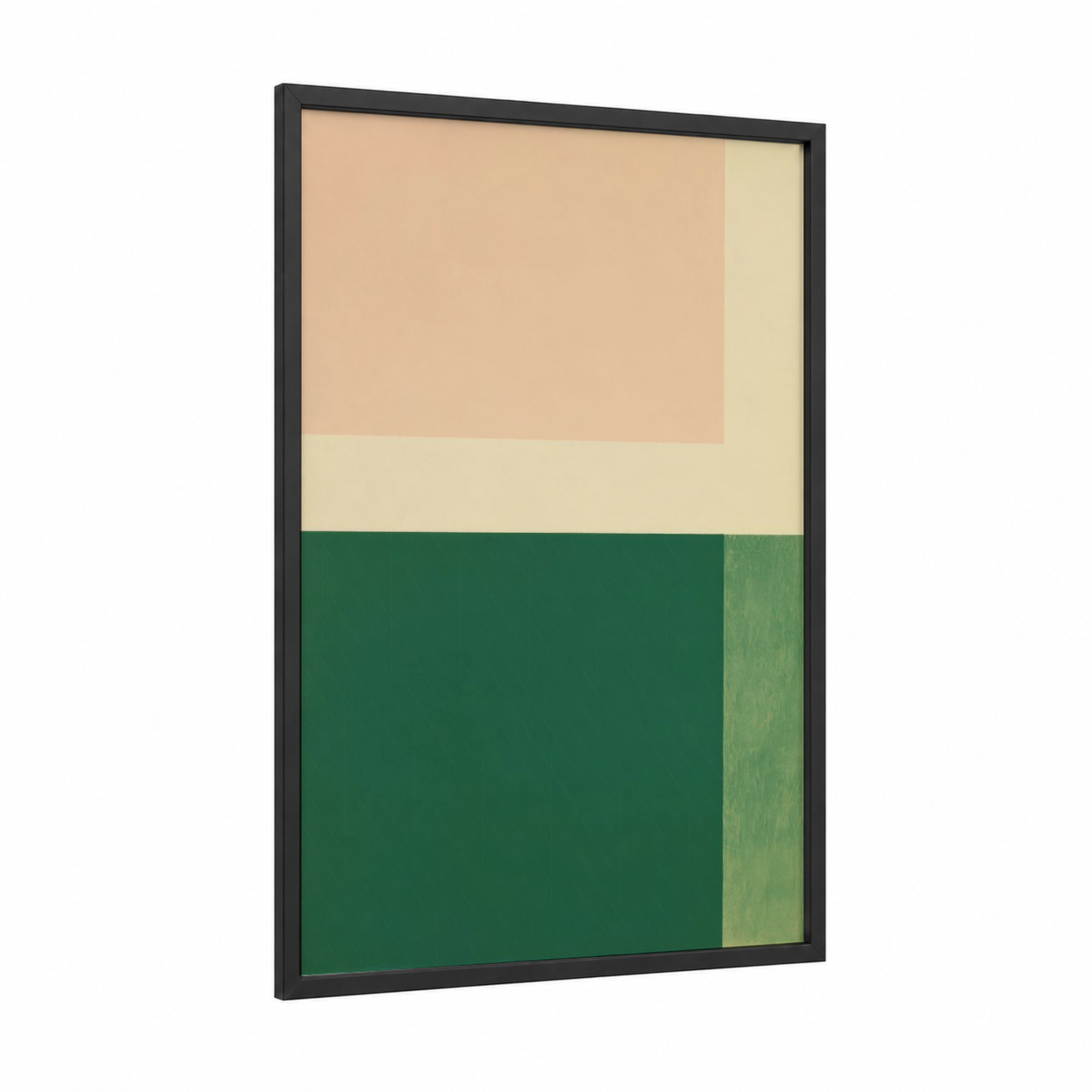 Earthy Minimalist framed abstract minimalist print — black wood frame — peach and dark green palette