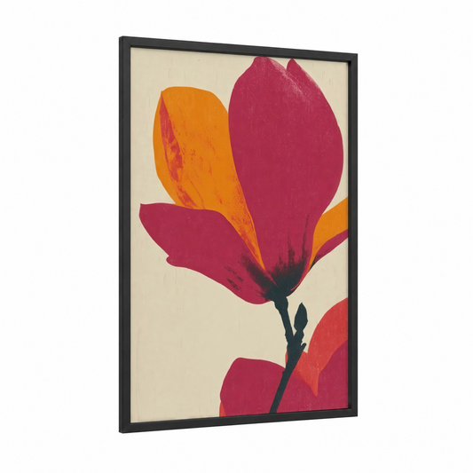 Crimson Magnolia framed art print — black wood frame — magenta and orange palette