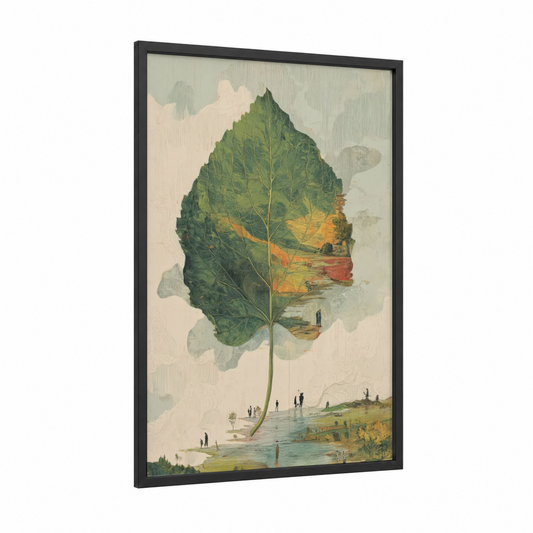 Linden Dream framed linden tree print — black wood frame — light green and cream palette