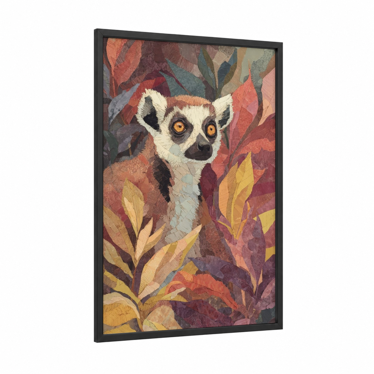 Golden-Eyed Lemur framed art print — black wood frame — gold palette