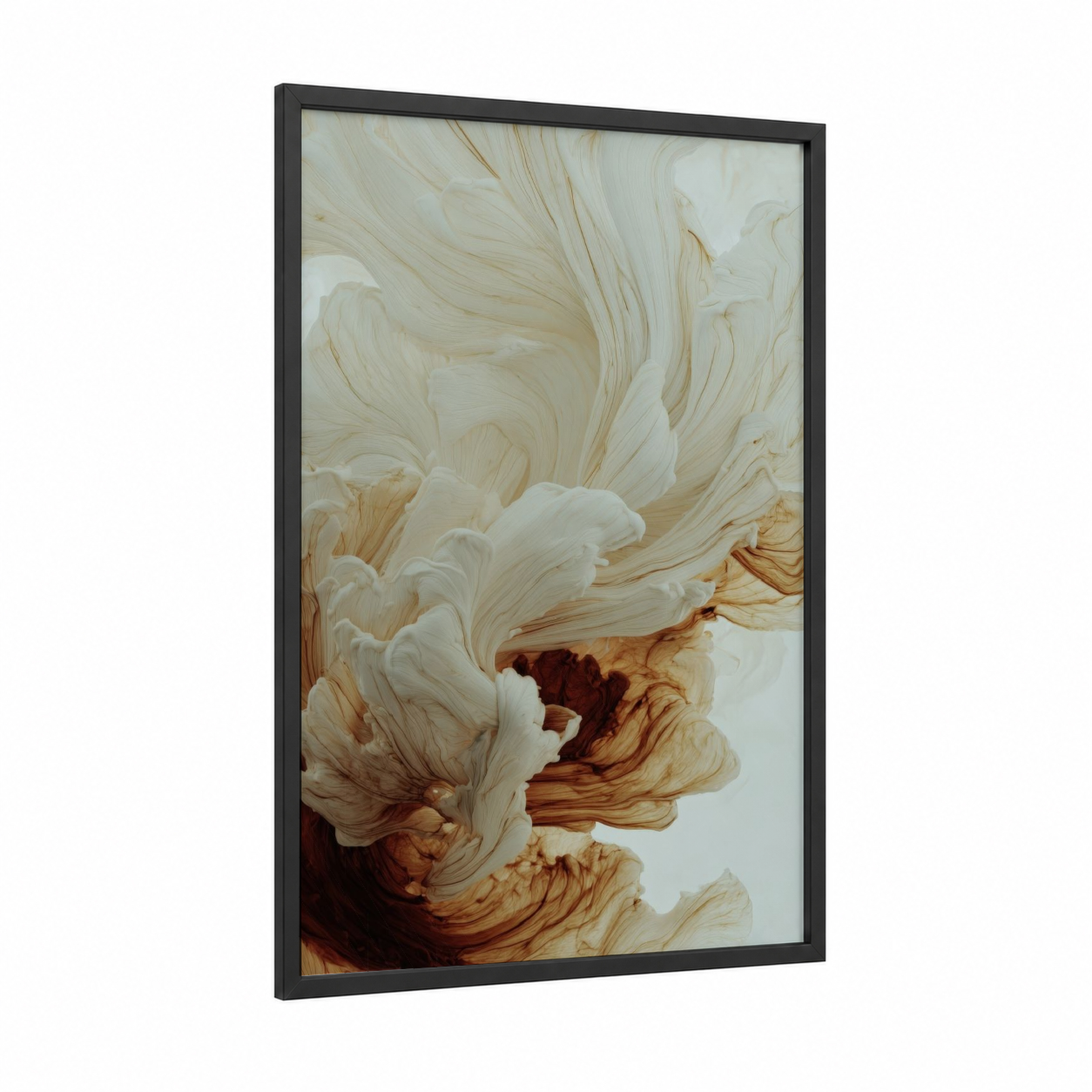 Creamy Swirl Abstract framed milk print — black wood frame — cream and russet palette
