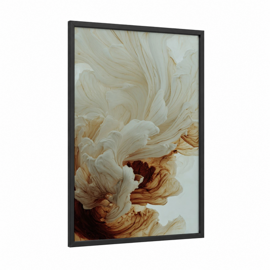 Creamy Swirl Abstract framed milk print — black wood frame — cream and russet palette