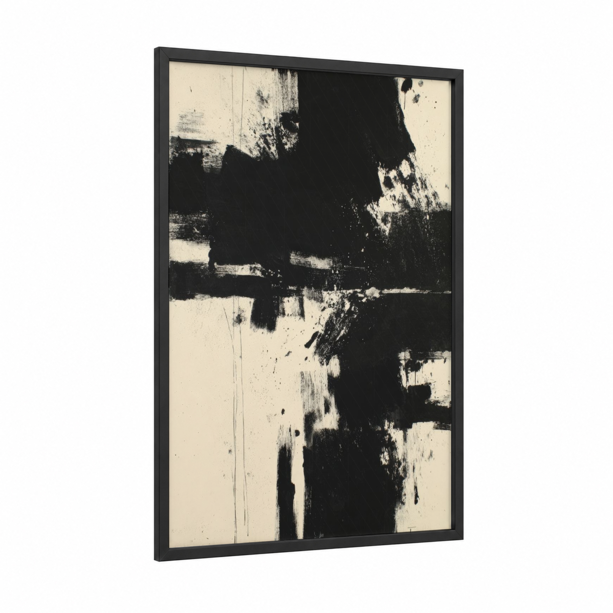 Monochrome Contrast framed abstract expressionism print — black wood frame — black and white palette