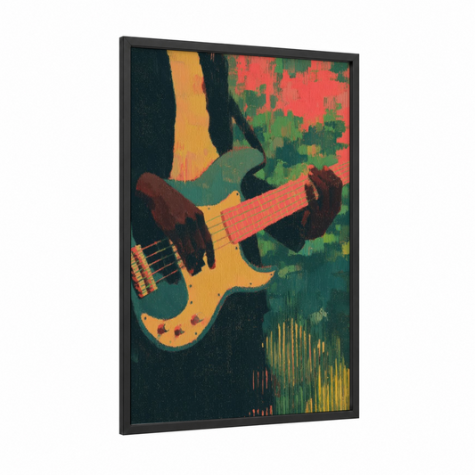 Reggae Groove framed art print — black wood frame — gold and teal palette