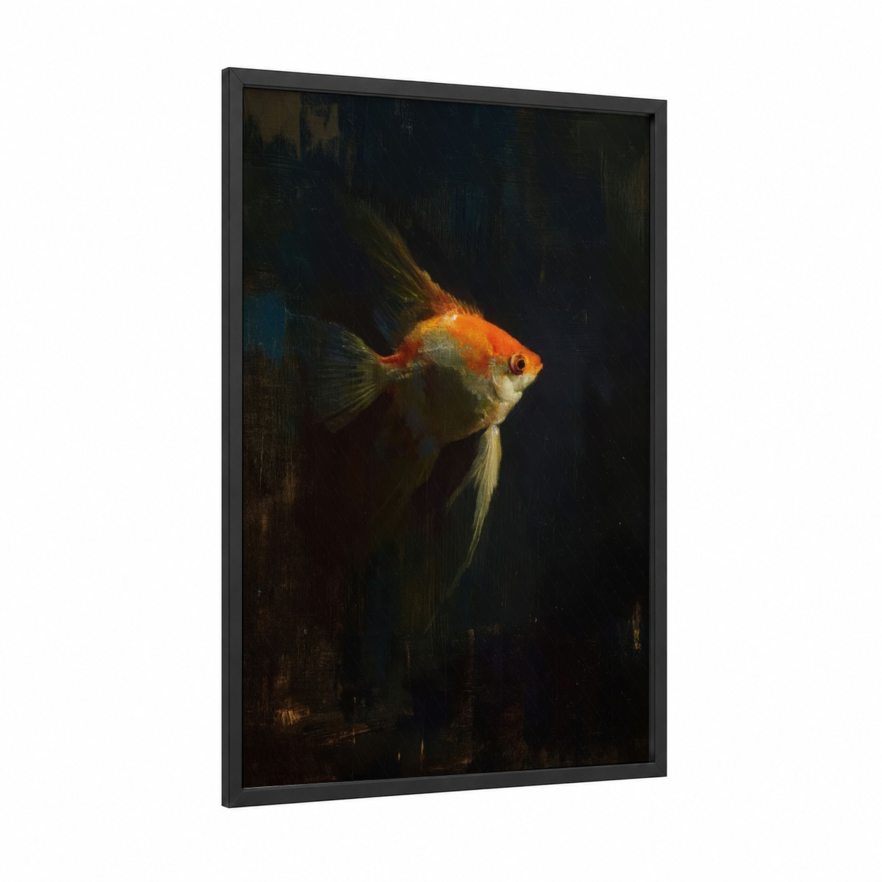 Glowing Angelfish framed angel fish print — black wood frame — gold and black palette