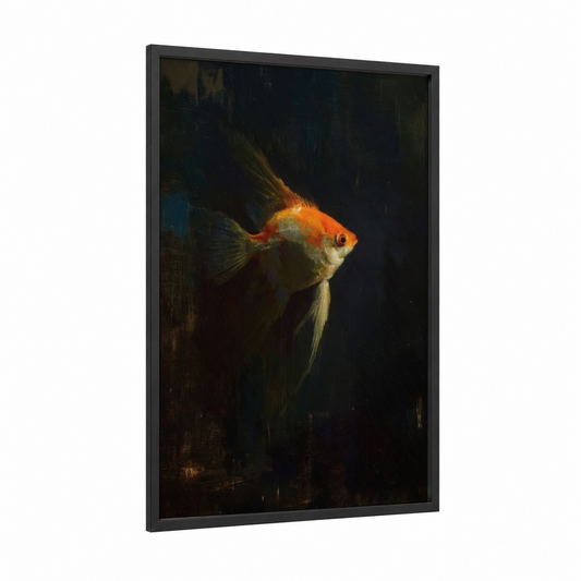 Glowing Angelfish framed angel fish print — black wood frame — gold and black palette