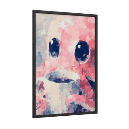 Abstract Squid framed art print — black wood frame — pink and blue palette