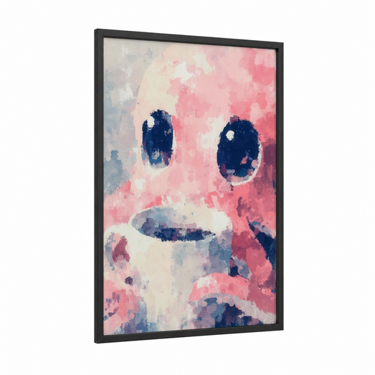 Abstract Squid framed art print — black wood frame — pink and blue palette