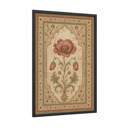 Persian Poppy Floral Ornate Wall Art framed poppies print — black wood frame — maroon and beige palette