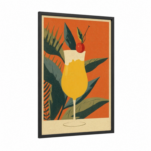 Tropical Milkshake framed art print — black wood frame — orange and yellow gold palette