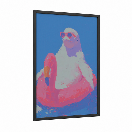 Cool Beluga Whale framed art print — black wood frame — blue and magenta palette