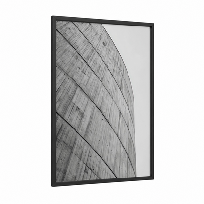 Curved Concrete framed abstract architecture print — black wood frame — gray and black and white palette