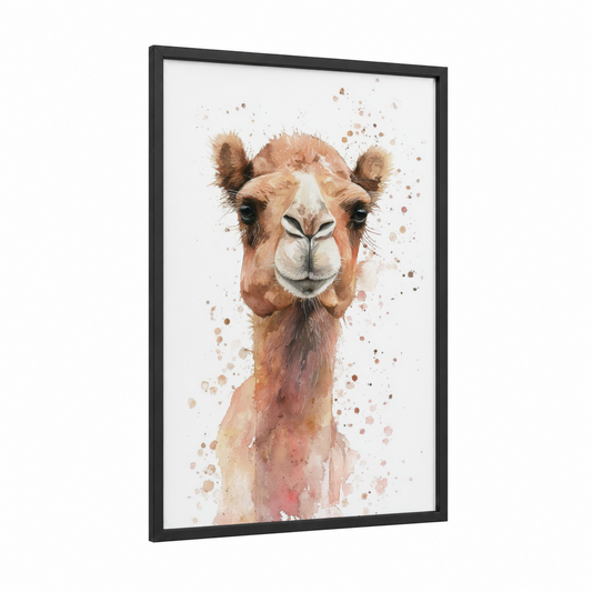 Gentle Camel framed art print — black wood frame — peach and russet palette