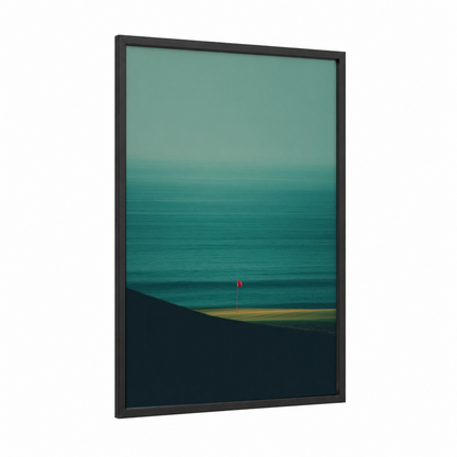 Coastal Golf Flag framed stadiums and fields print — black wood frame — teal and sage green palette