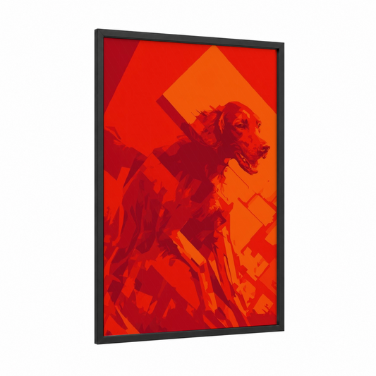 Crimson Setter framed art print — black wood frame — red and orange palette