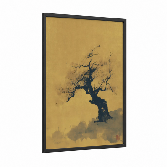 Golden Desert Tree framed savanna and desert trees print — black wood frame — gold and black palette