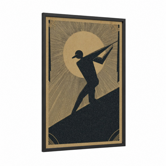 Vintage Baseball Batter framed art print — black wood frame — black and white and gold palette