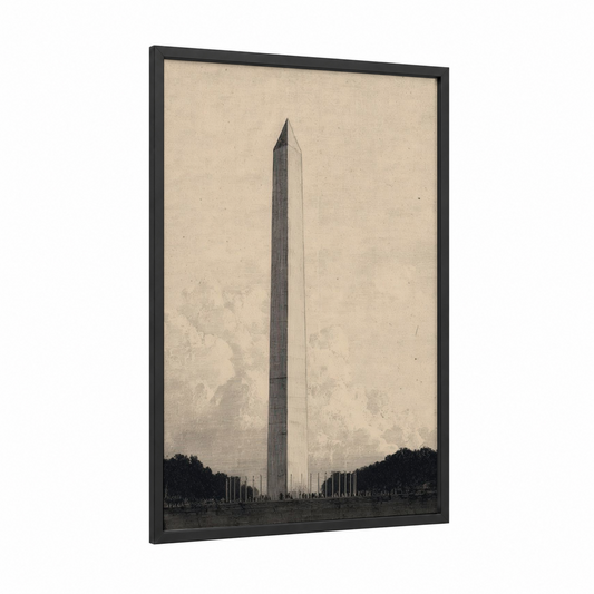 Monumental Obelisk framed washington monument print — black wood frame — beige and gray palette