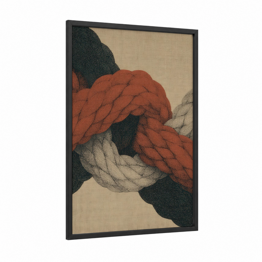 Nautical Rope Knots framed art print — black wood frame — russet and cream palette