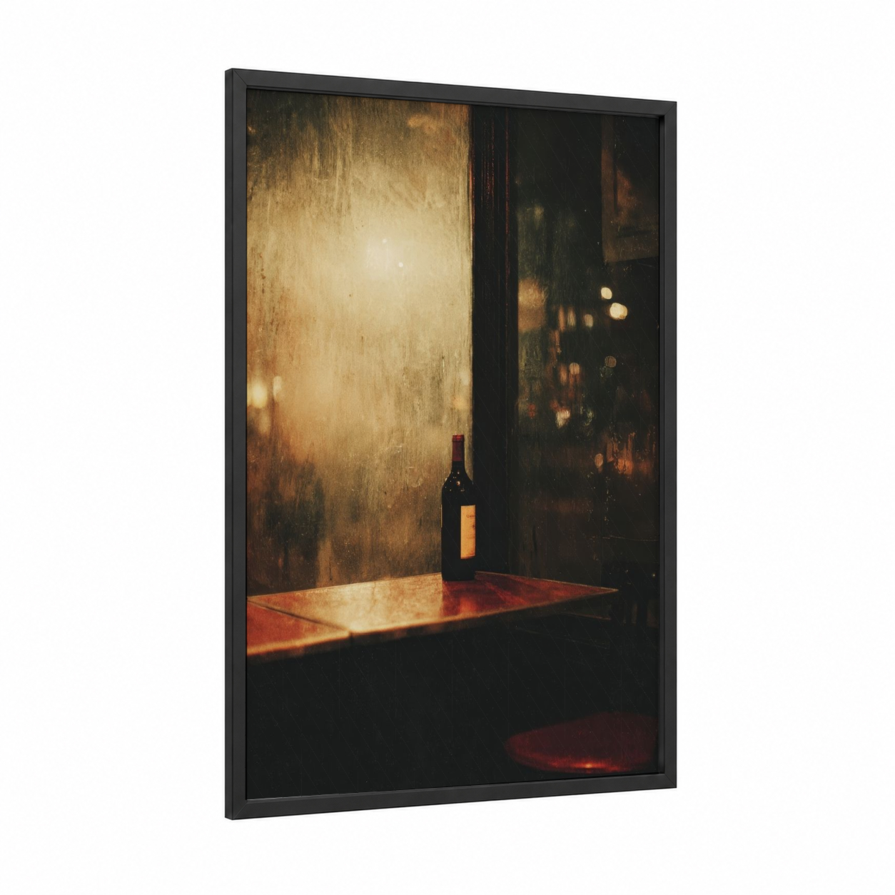 Candlelit Wine framed red wine print — black wood frame — gold and maroon palette