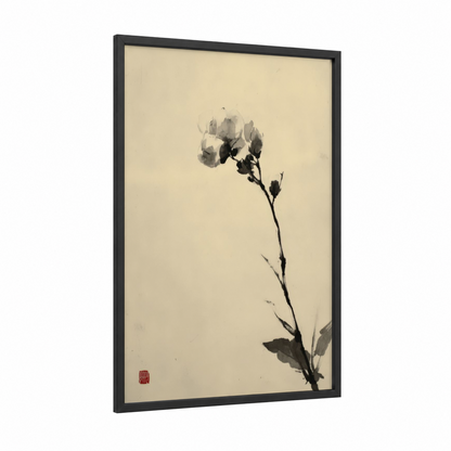 Delicate Violet Bloom framed violets print — black wood frame — black and white and cream palette