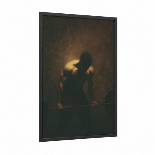Strength Silhouette framed bodybuilding print — black wood frame — gold and black palette