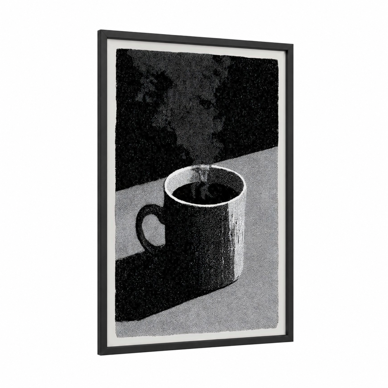 Midnight Coffee framed art print — black wood frame — black and white palette