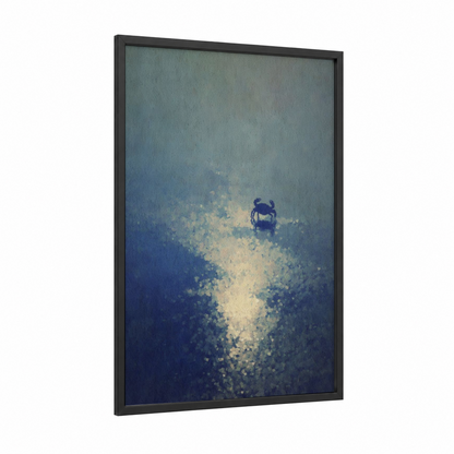 Ethereal Crab framed art print — black wood frame — blue and gray palette