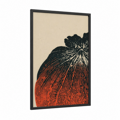 Crimson Pomegranate framed fruit print — black wood frame — red and black palette