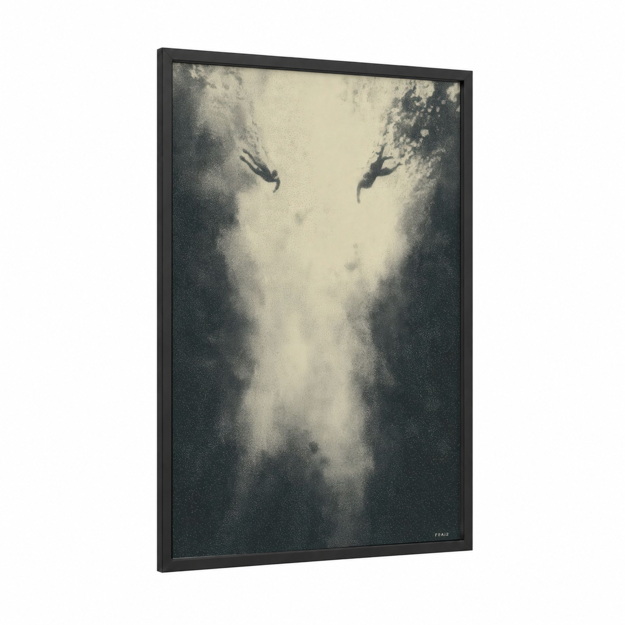 Ethereal Swimmers framed synchronized swimming print — black wood frame — black and white and gray palette
