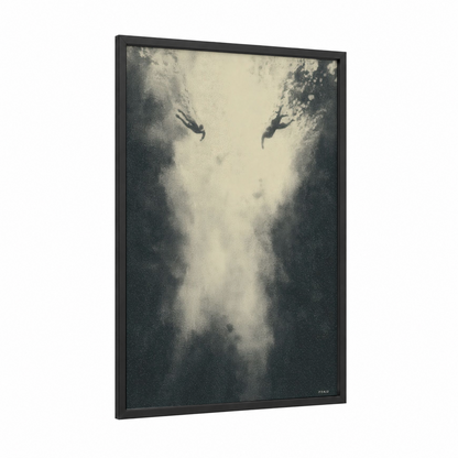 Ethereal Swimmers framed synchronized swimming print — black wood frame — black and white and gray palette