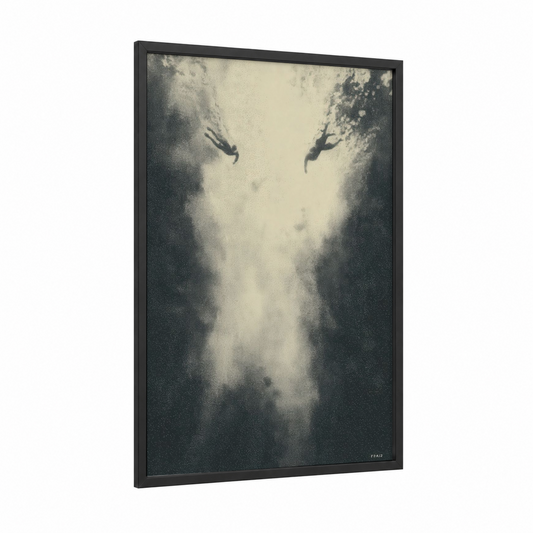 Ethereal Swimmers framed synchronized swimming print — black wood frame — black and white and gray palette