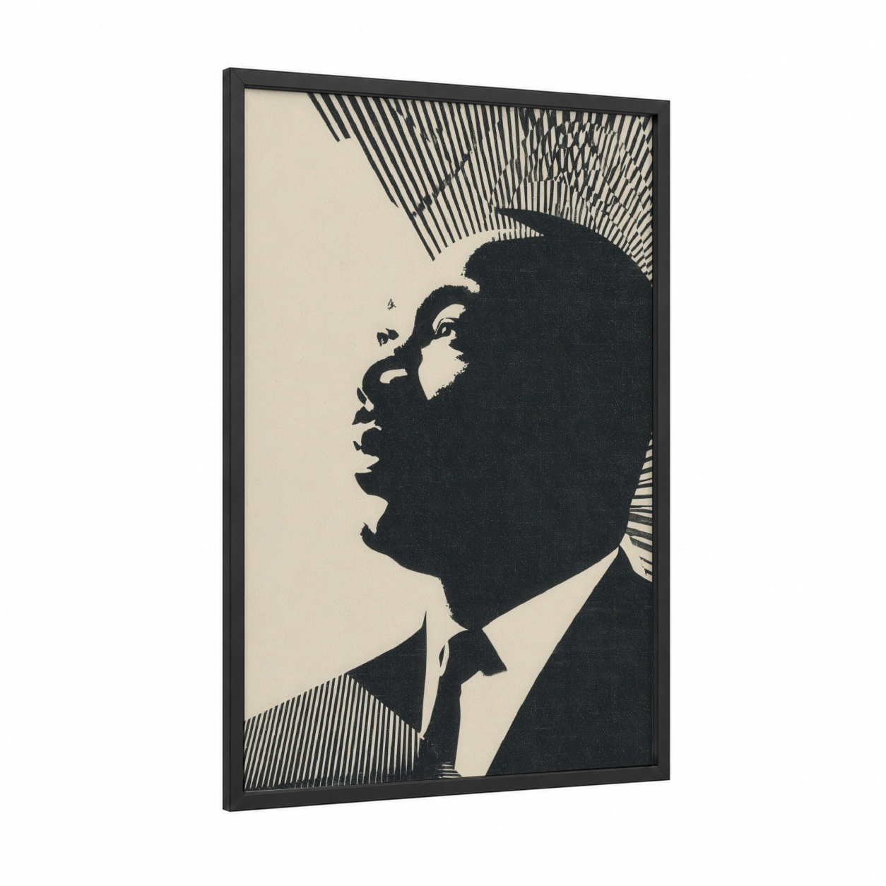 Visionary Leader Portrait framed martin luther king jr day print — black wood frame — black and white palette