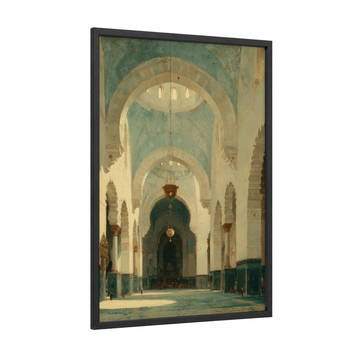 Sanctuary Arches framed judaism print — black wood frame — cream and sage green palette