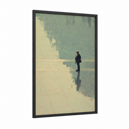Solitary Sentinel framed veterans day print — black wood frame — sage green and cream palette