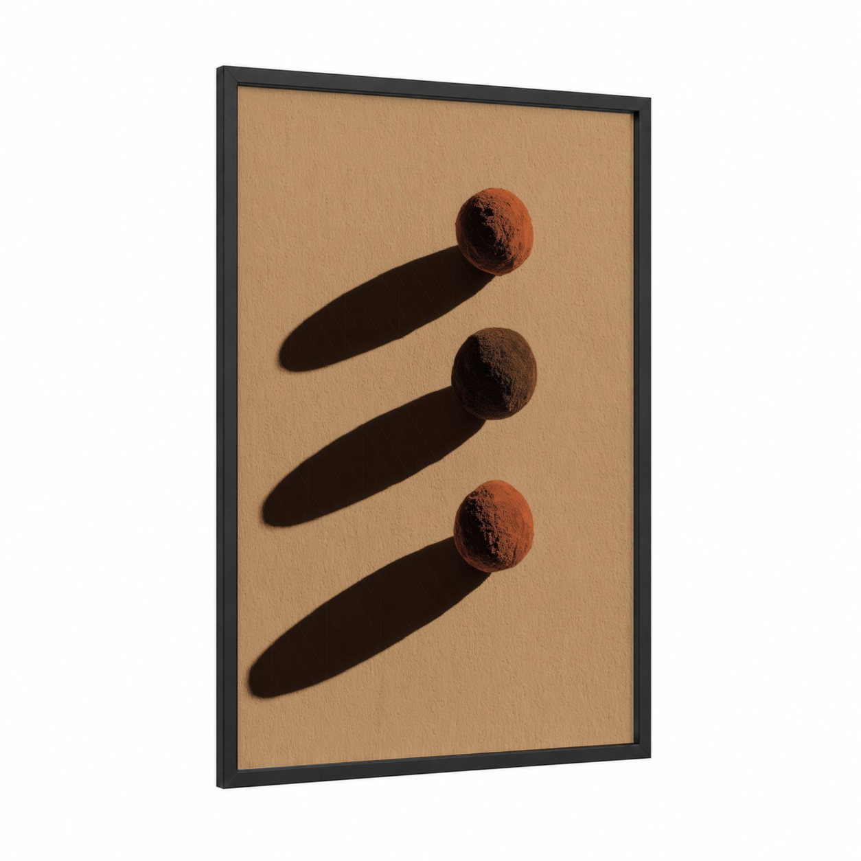 Cocoa Truffles framed sweet print — black wood frame — beige and brown palette
