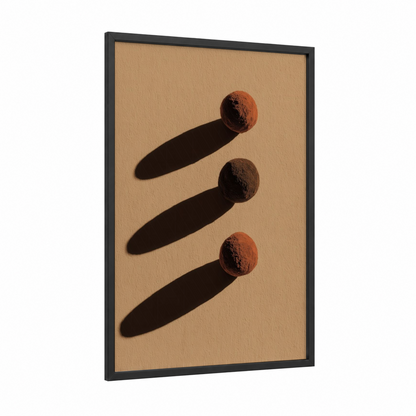 Cocoa Truffles framed sweet print — black wood frame — beige and brown palette