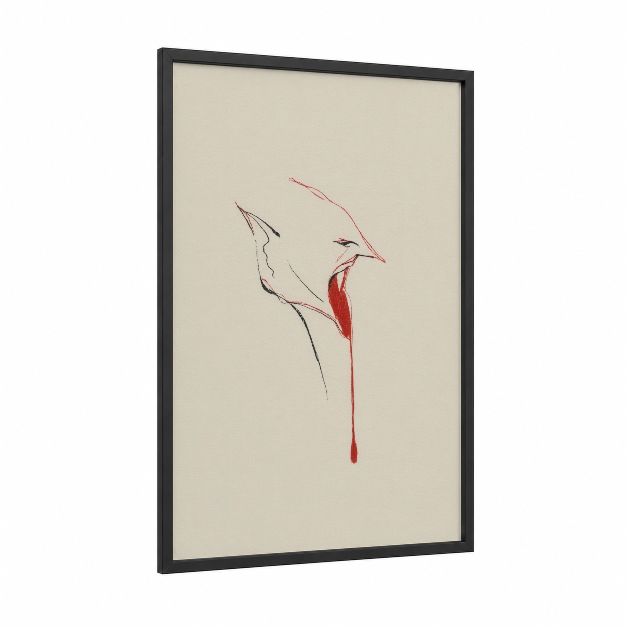 Crimson Vampire framed art print — black wood frame — black and white and red palette