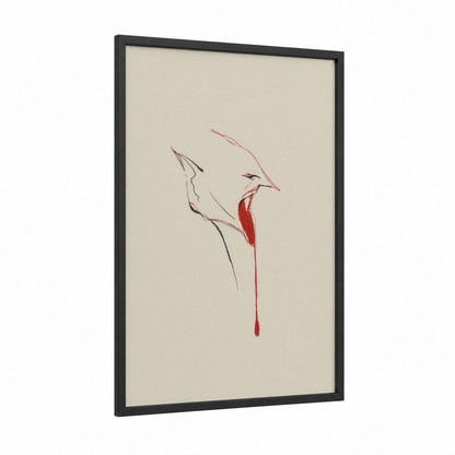 Crimson Vampire framed art print — black wood frame — black and white and red palette