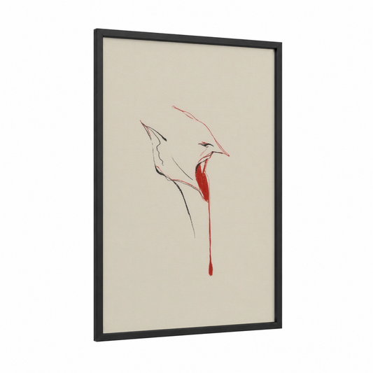 Crimson Vampire framed art print — black wood frame — black and white and red palette