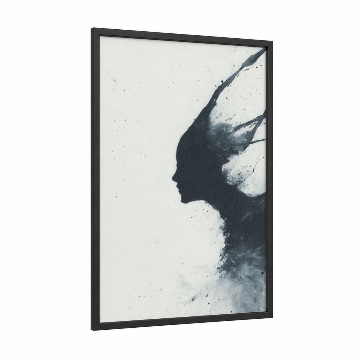 Ethereal Siren framed art print — black wood frame — black and white and gray palette