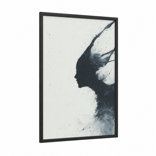 Ethereal Siren framed art print — black wood frame — black and white and gray palette
