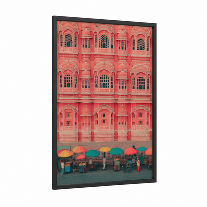 Jaipur Palace Market framed monuments print — black wood frame — rose gold and teal palette