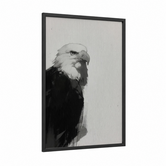 Majestic Eagle framed art print — black wood frame — black and white palette