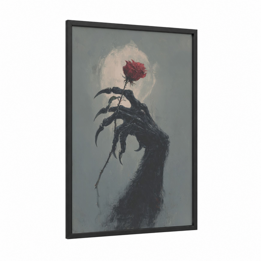 Moonlit Werewolf framed art print — black wood frame — black and gray palette