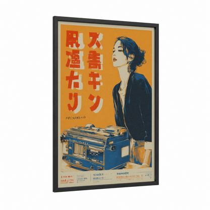 Vintage Japanese Advertisement framed vintage japanese ads print — black wood frame — gold and blue palette