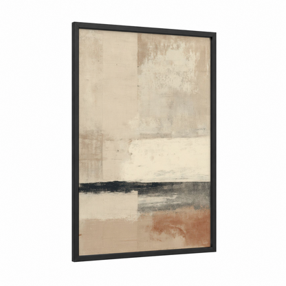 Neutral Horizon framed abstract minimalist print — black wood frame — beige and black and white palette