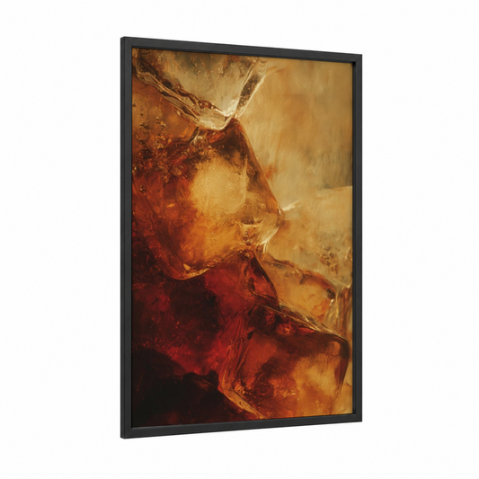 Amber Refreshment framed iced tea print — black wood frame — gold and russet palette